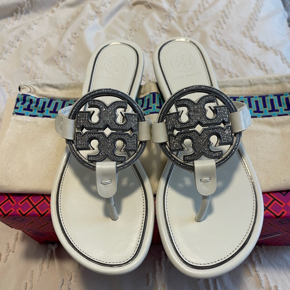 Tory Burch Pave crystal double T miller sandals NWT